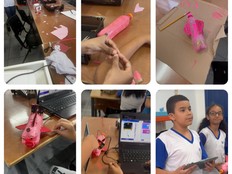Collage of pictures of students working on the BotSona project.