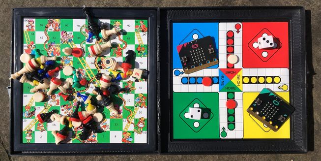 Some board games with dice and micro:bits