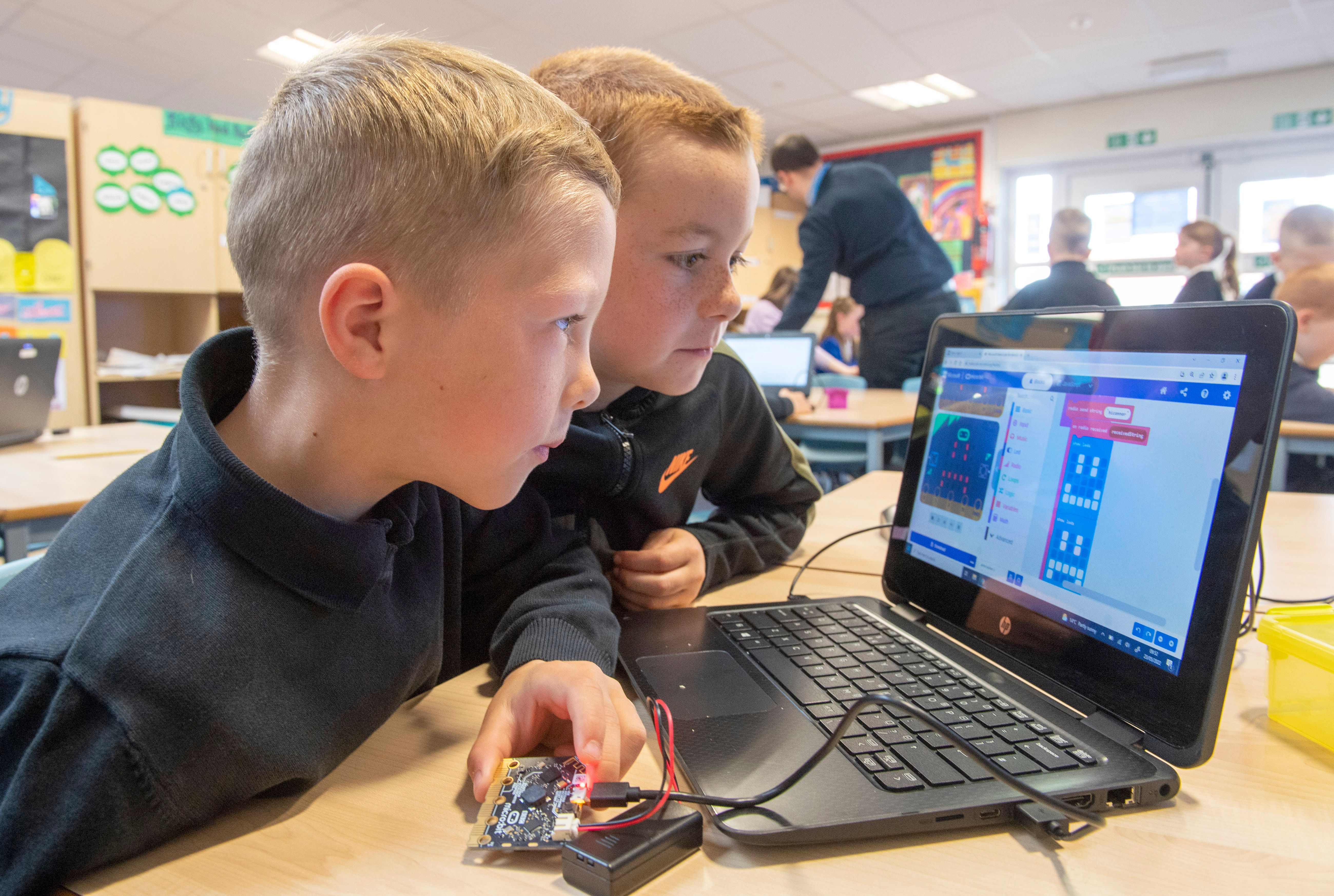 Pupils in a Scottish primary school using the BBC micro:bit