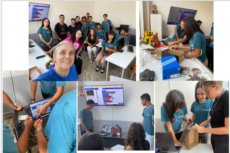 A collage of the team creating the mini sustainable weather station.