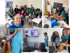 A collage of the team creating the mini sustainable weather station.