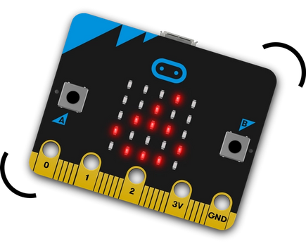micro:bit being shaken showing the number six on the LED display