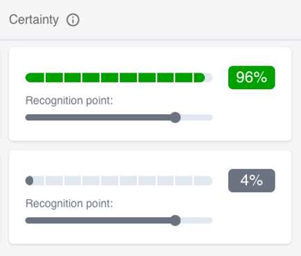 Screenshot of the 'certainty' percentages. How certain the model is at recognising actions.