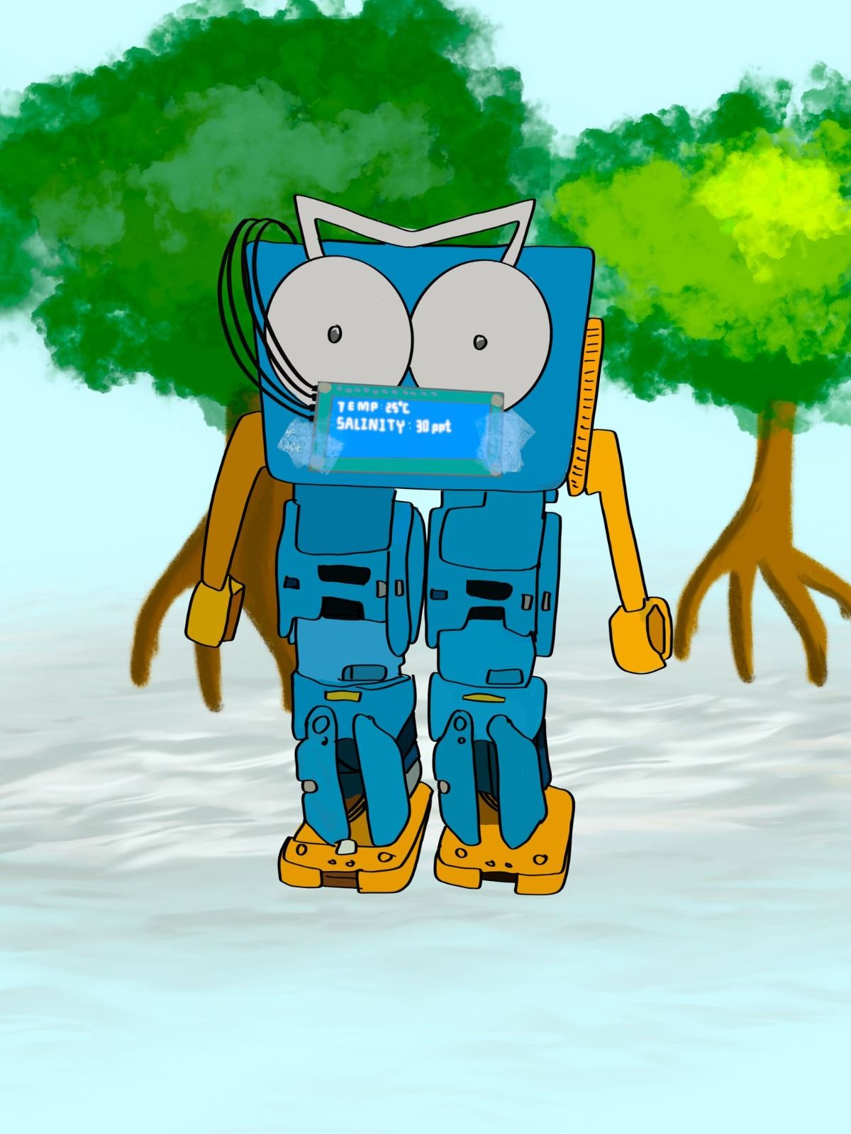 A cartoon image of the M&M robot prototype.