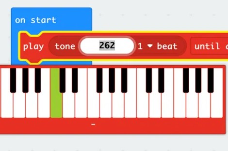 MakeCode music block, showing the keyboard that is used for the music code