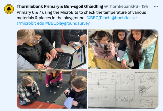 Pupils from Thornliebank Primary collected temperatures around their playground using their micro:bits