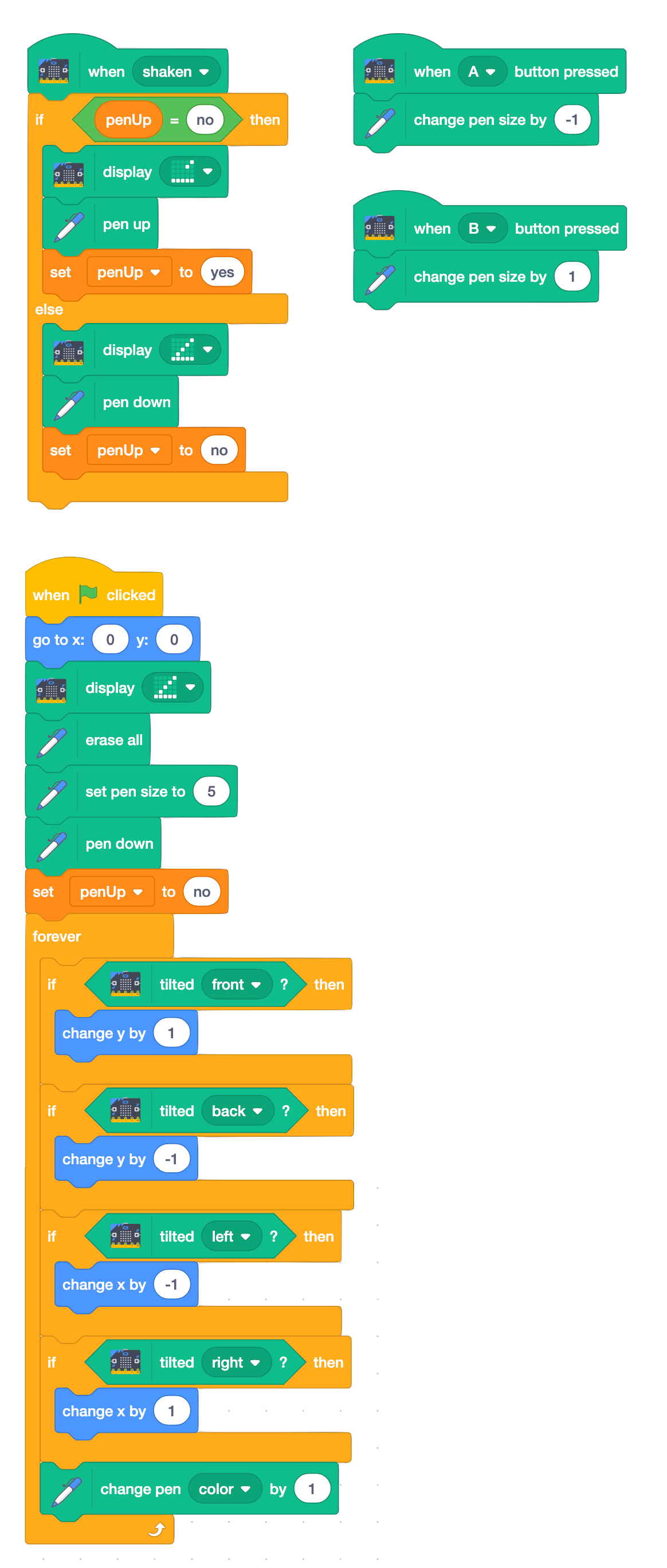 Scratch code blokken voor potlood sprite