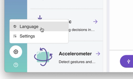 Screenshot of clicking on settings cog icon to change the language