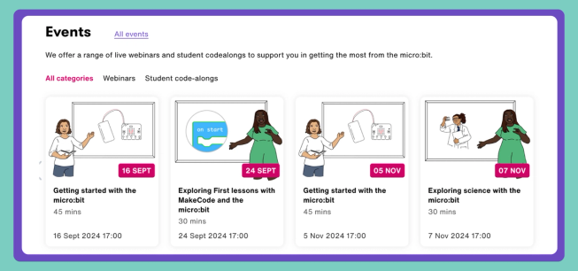 Screenshot of events page