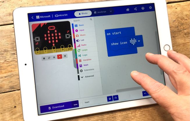 iPad using the BBC micro:bit app for MakeCode