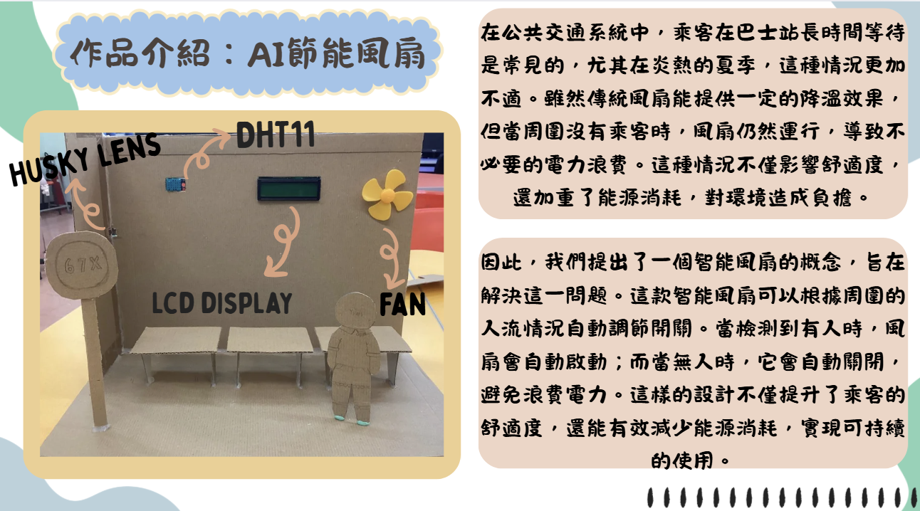 Photo of the AI Smart Fan Adjustment System alongside a written introduction to the project. 