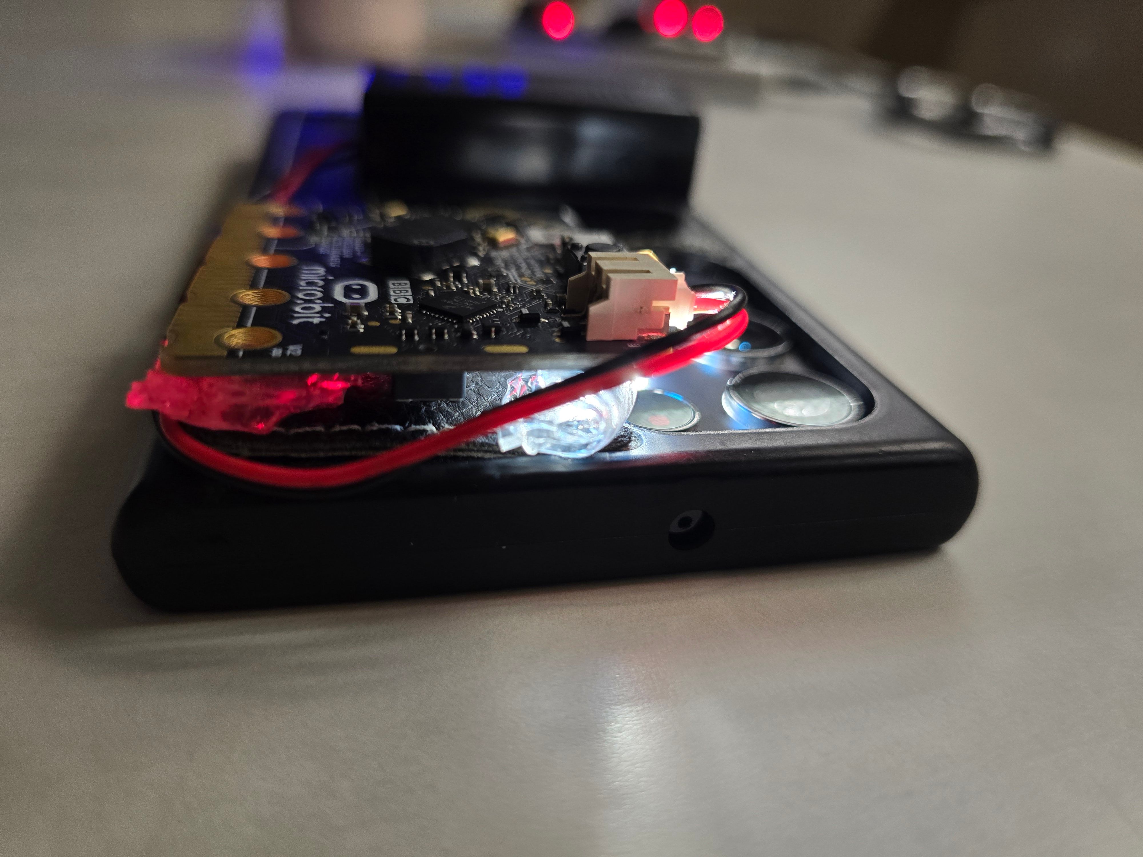 Close up photograph of the micro:bit being used in the Wish to Hear the Sound prototype.