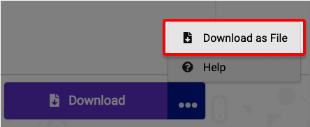 Screenshot of the MakeCode download button with menu option to Download as file.