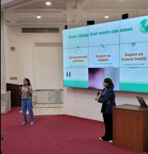 Students present the Save Our Earth project.