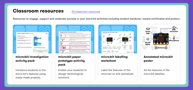 Screenshot of classroom resources