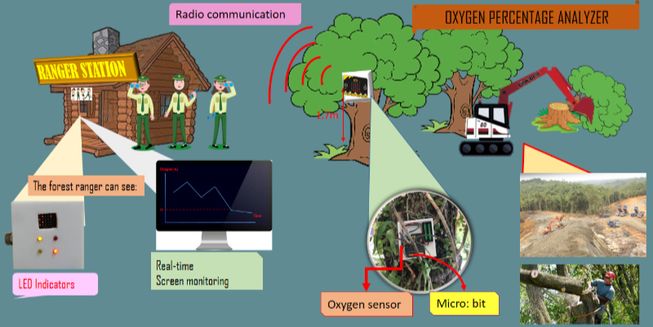 An illustration showing how the oxygen percentage analyser works.