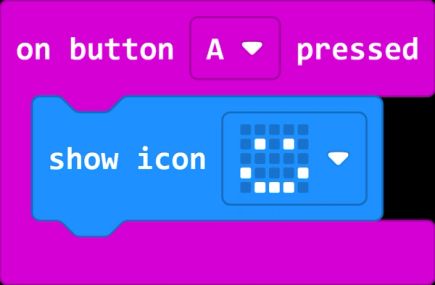 on button A pressed; show icon (smiley face)