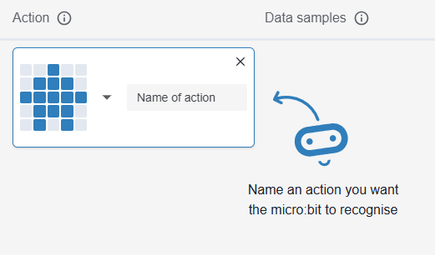 Screen shot of the Action with name of action field. Instructions 'Name an action you want the micro:bit to recognise.