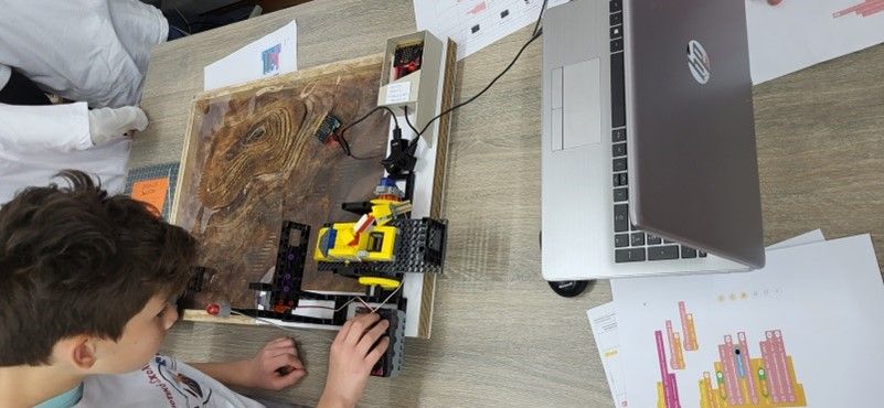 Students demonstrating how the Underwater Volcano Monitoring device works.