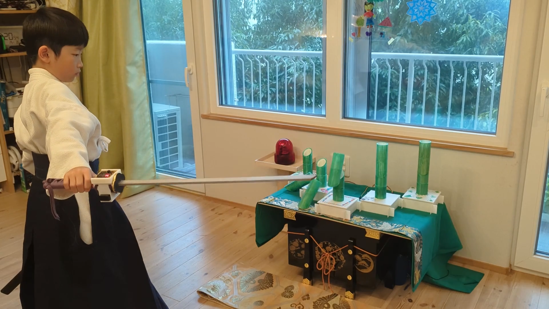 Student demonstrates the Bamboo Warriors prototype.