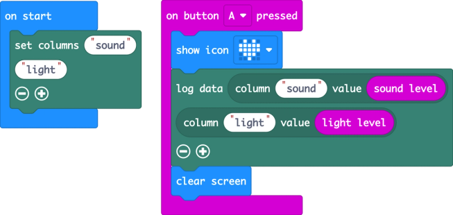 MakeCode blocks for manual data logging