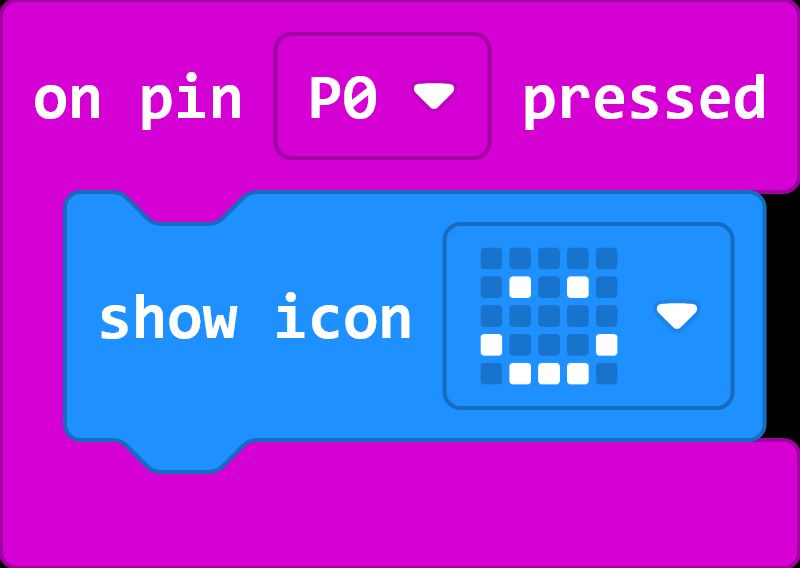 on pin P0 pressed; show icon (smiley face)