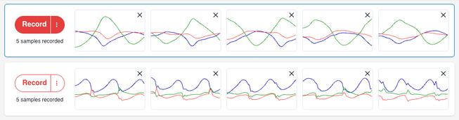 Screenshot of two actions, waving and clapping with multiple data samples in each of them