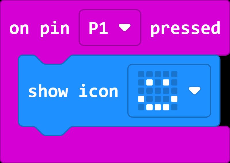 on pin P1 pressed; show icon (smiley face)