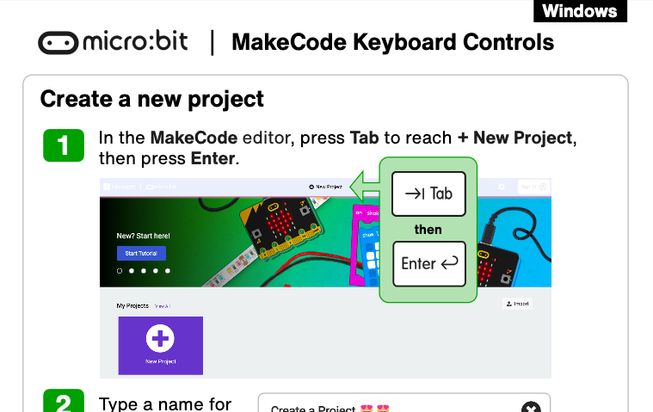 Image of start of page 1 of the MakeCode Keyboard Controls pdf for Windows