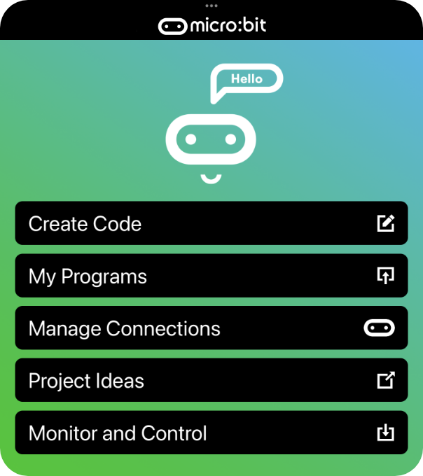 iOSでmicro:bitアプリのホーム画面のスクリーンショット