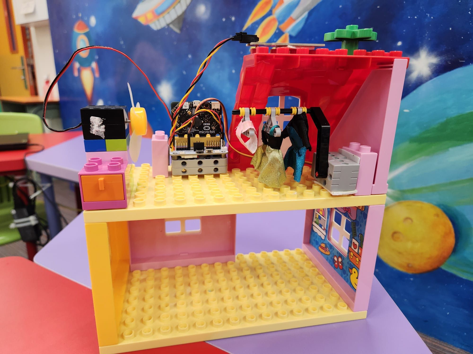 A close up photograph of the Smart Drying Rack prototype.