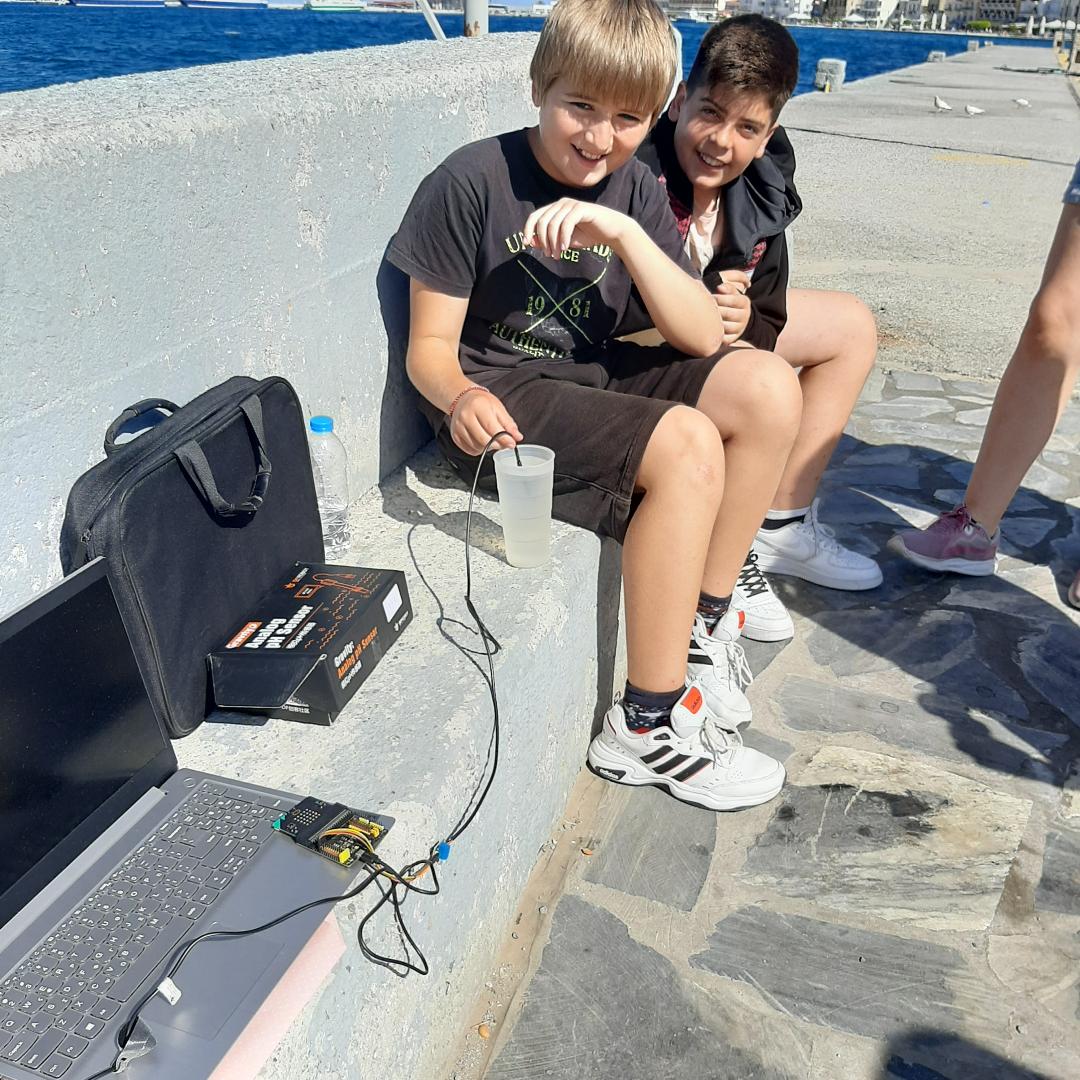 Students testing water quality.