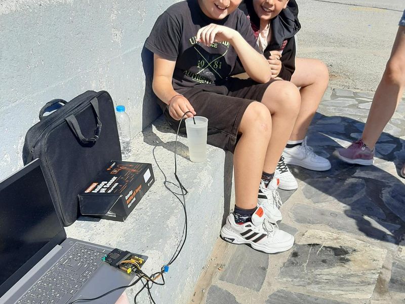 Students testing water quality.