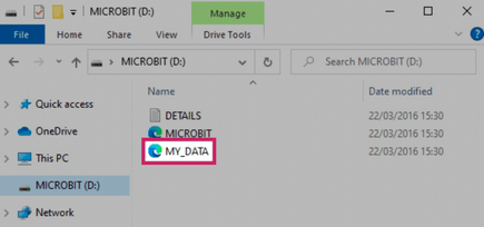 How the micro:bit's MY_DATA file appears on a Windows computer