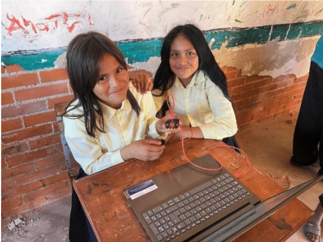 Students from an indigenous community learning with the micro:bit through Champion activities in Paraguay