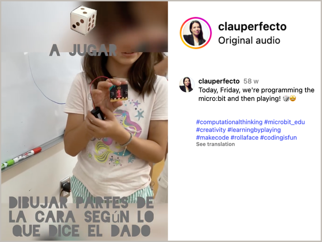 Mexican teacher, Claudia Perfecto, chose a game of Roll a face with micro:bit to inspire her students to get coding