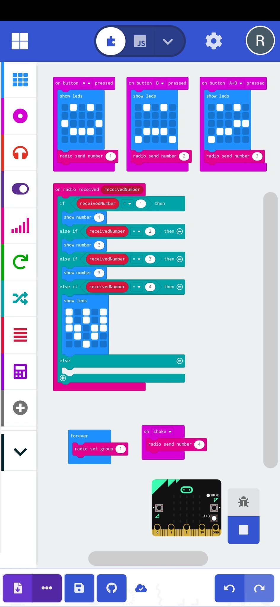Image of the code used to create the Buddy:bit