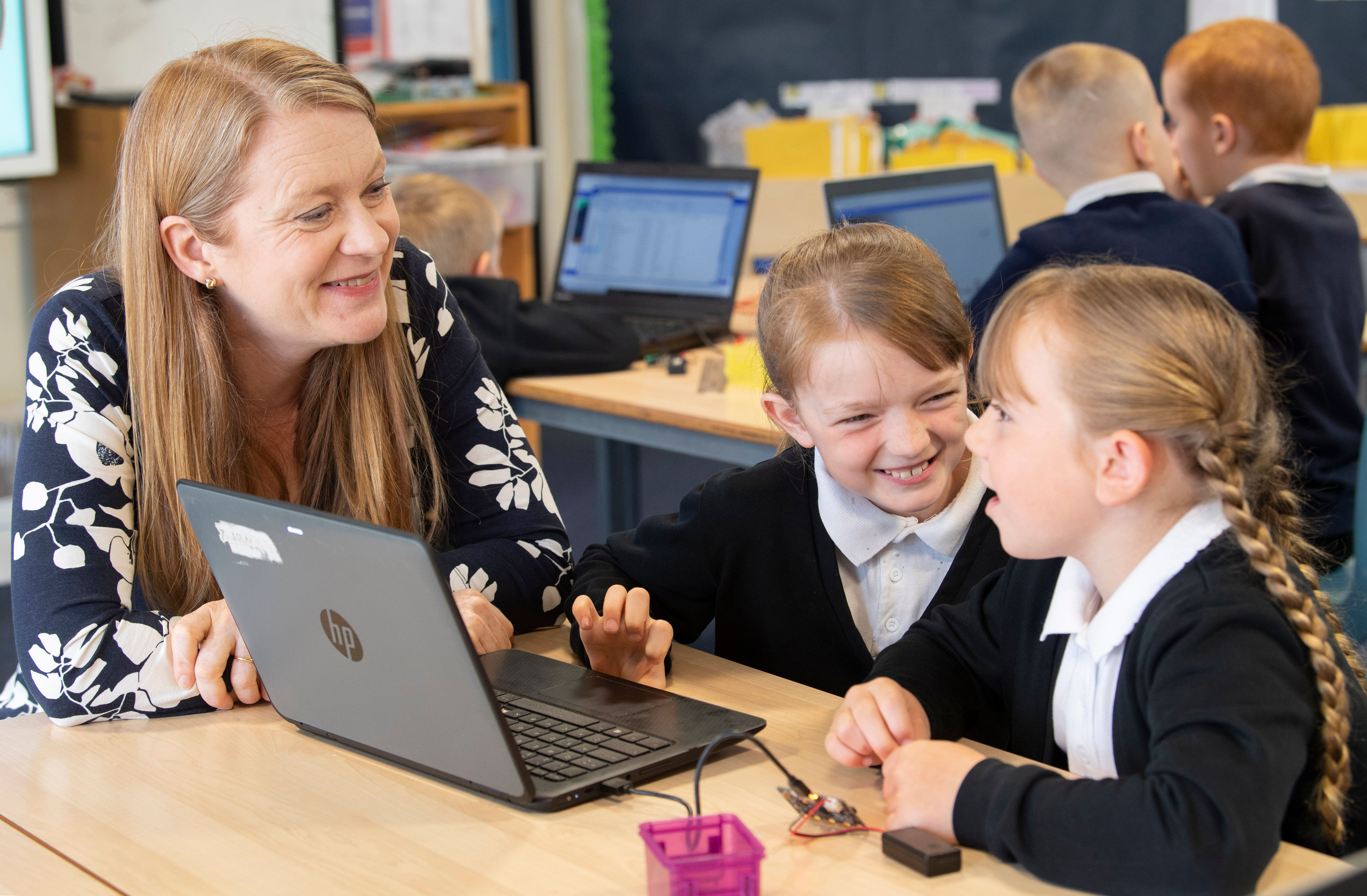 Scotland's Cabinet Secretary for Education and Skills, Shirley-Anne Somerville with children at Methilhill Primary School