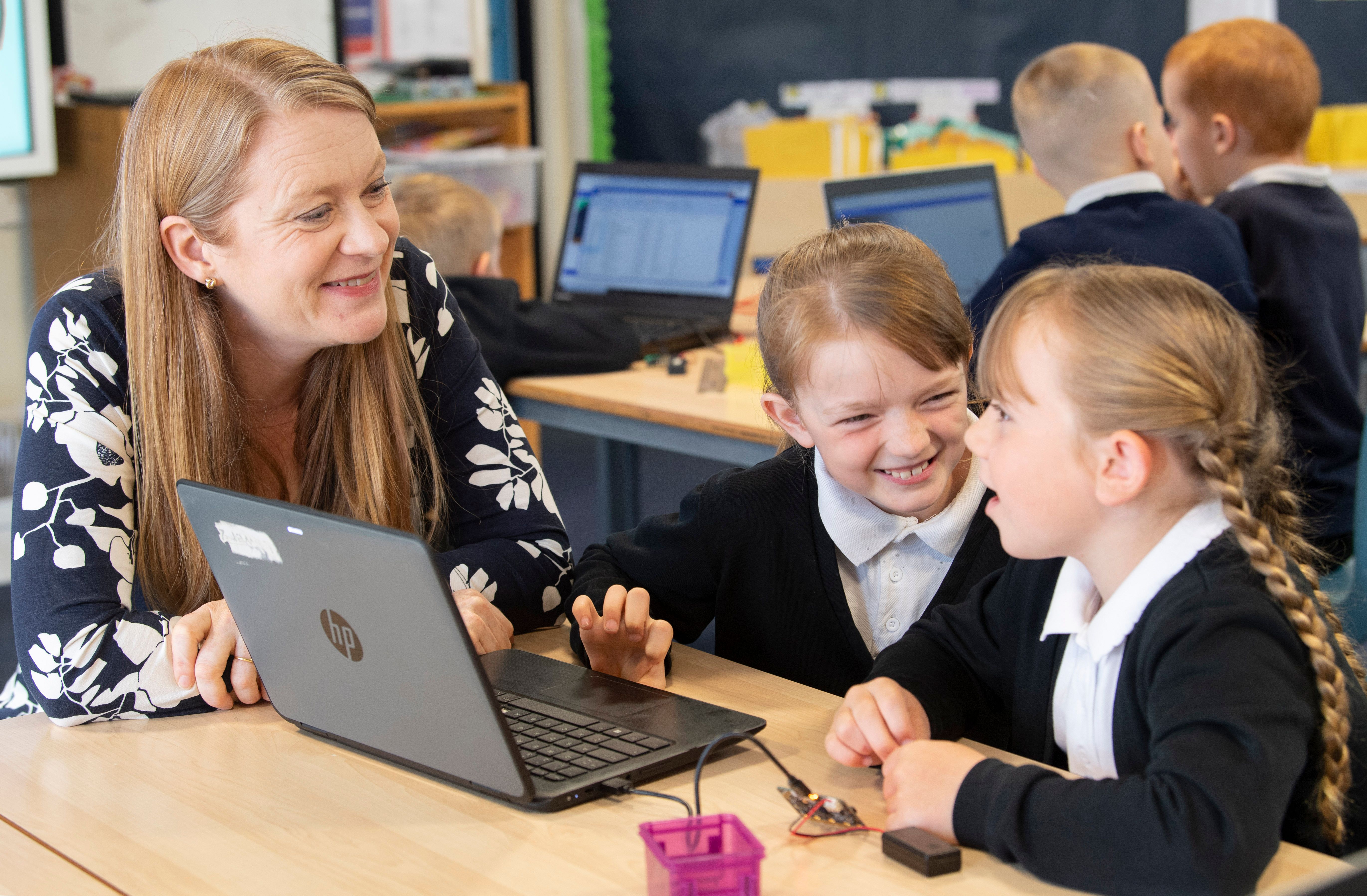 Scotland's Cabinet Secretary for Education and Skills, Shirley-Anne Somerville with children at Methilhill Primary School 