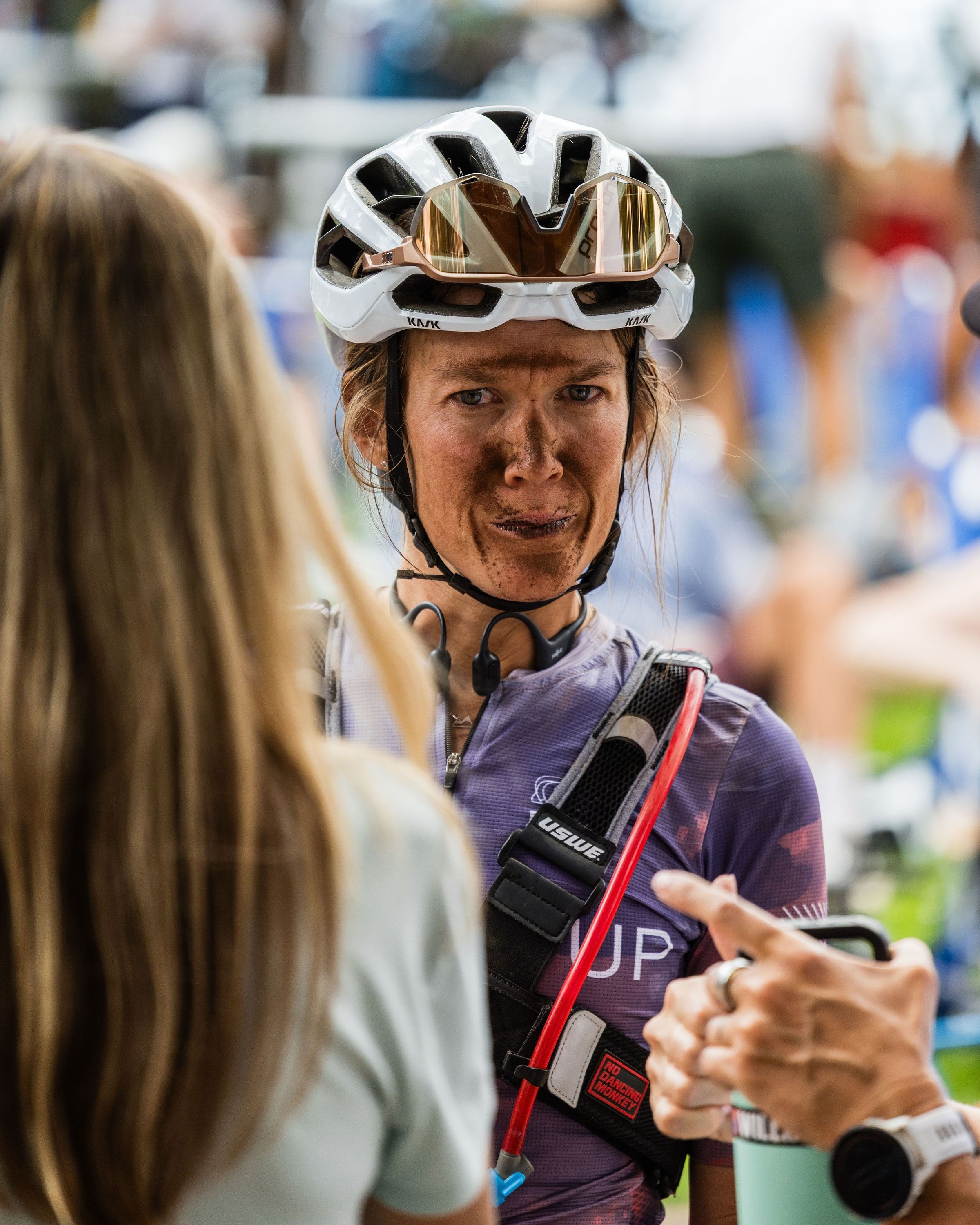 A rider finishing at Village Gravel