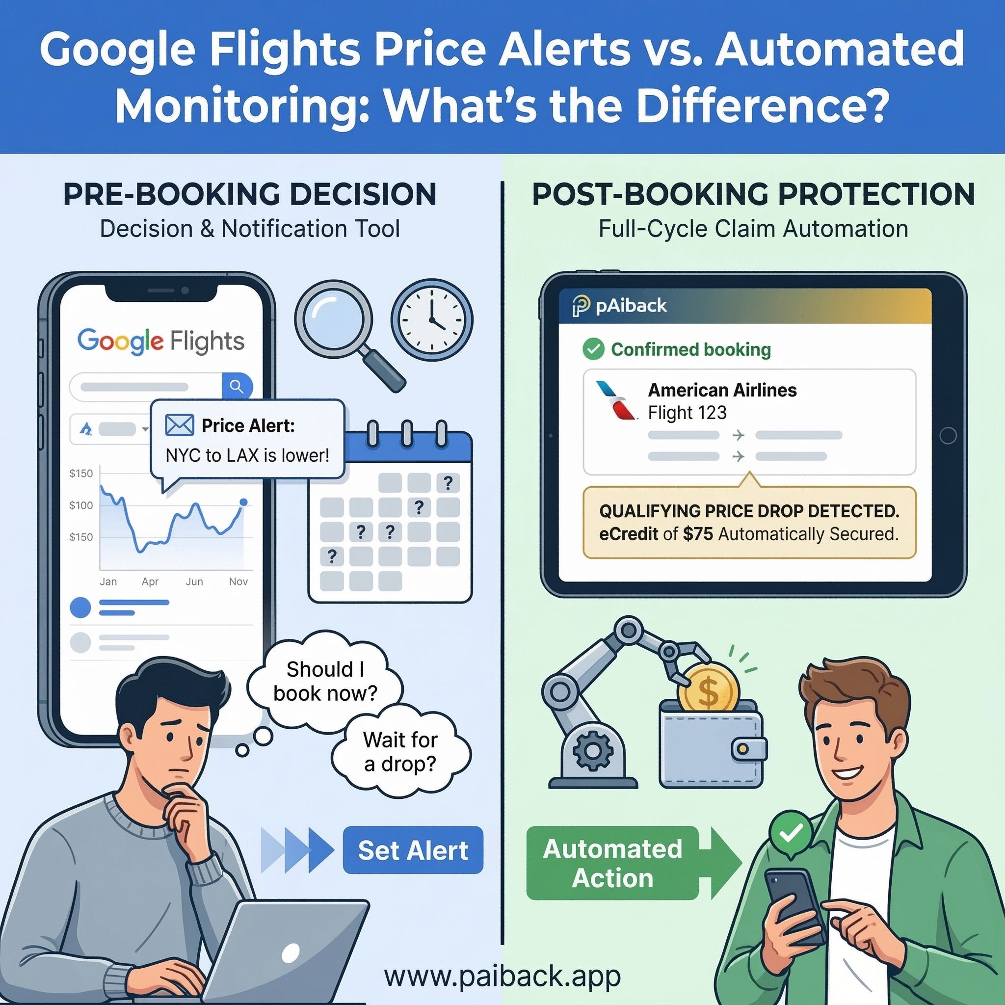Google Flights Price Alerts vs. Automated Monitoring: What's the Difference?
