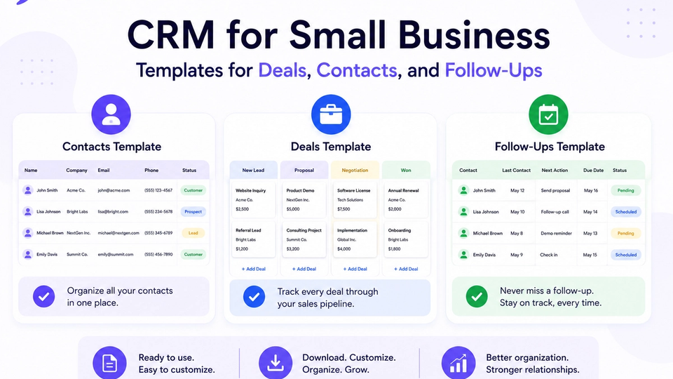 CRM for Small Business: Free Templates for Deals, Contacts, and Follow-Ups