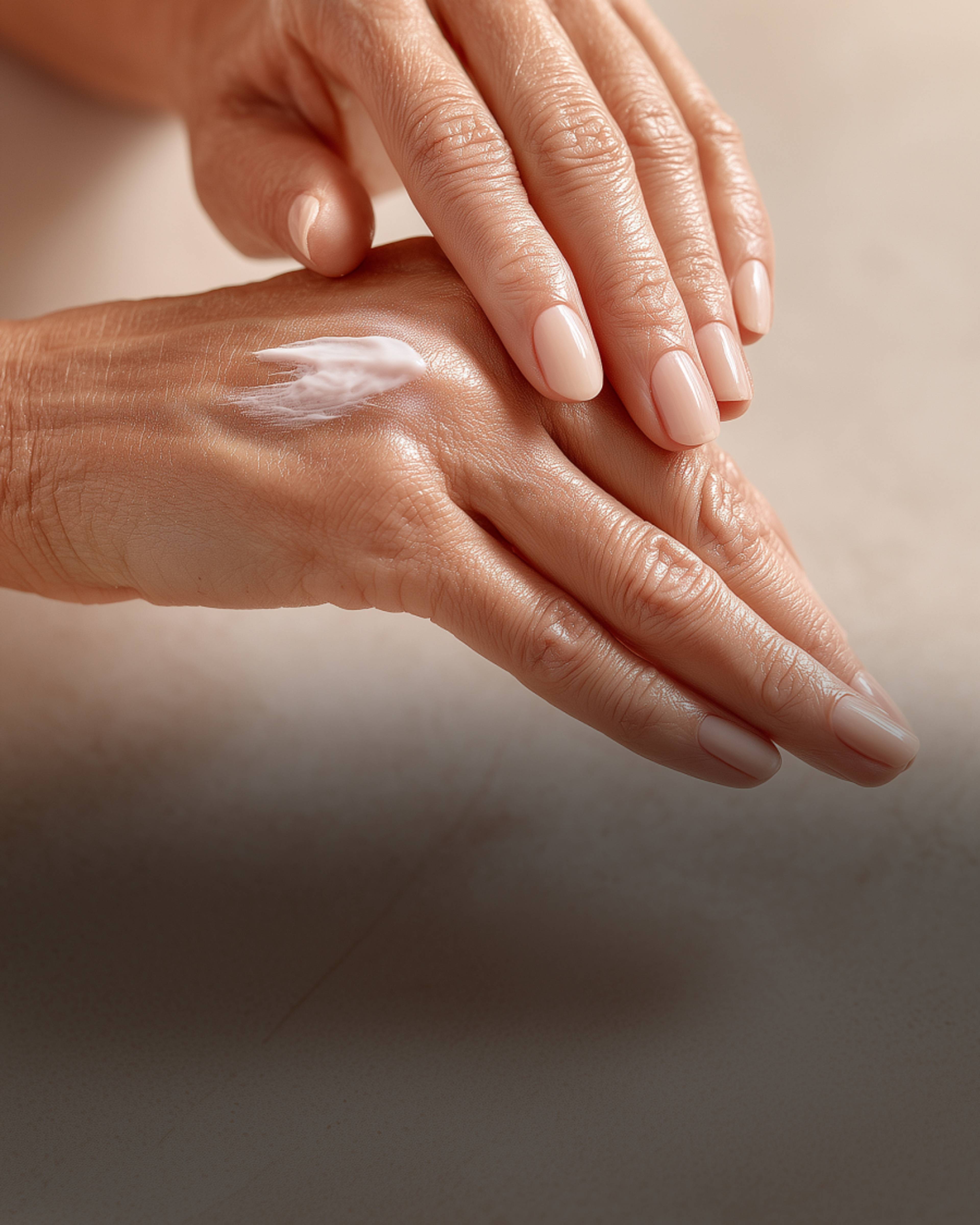 Une femme âgé de 50 ans qui utilise la crème mains cbd sensilia