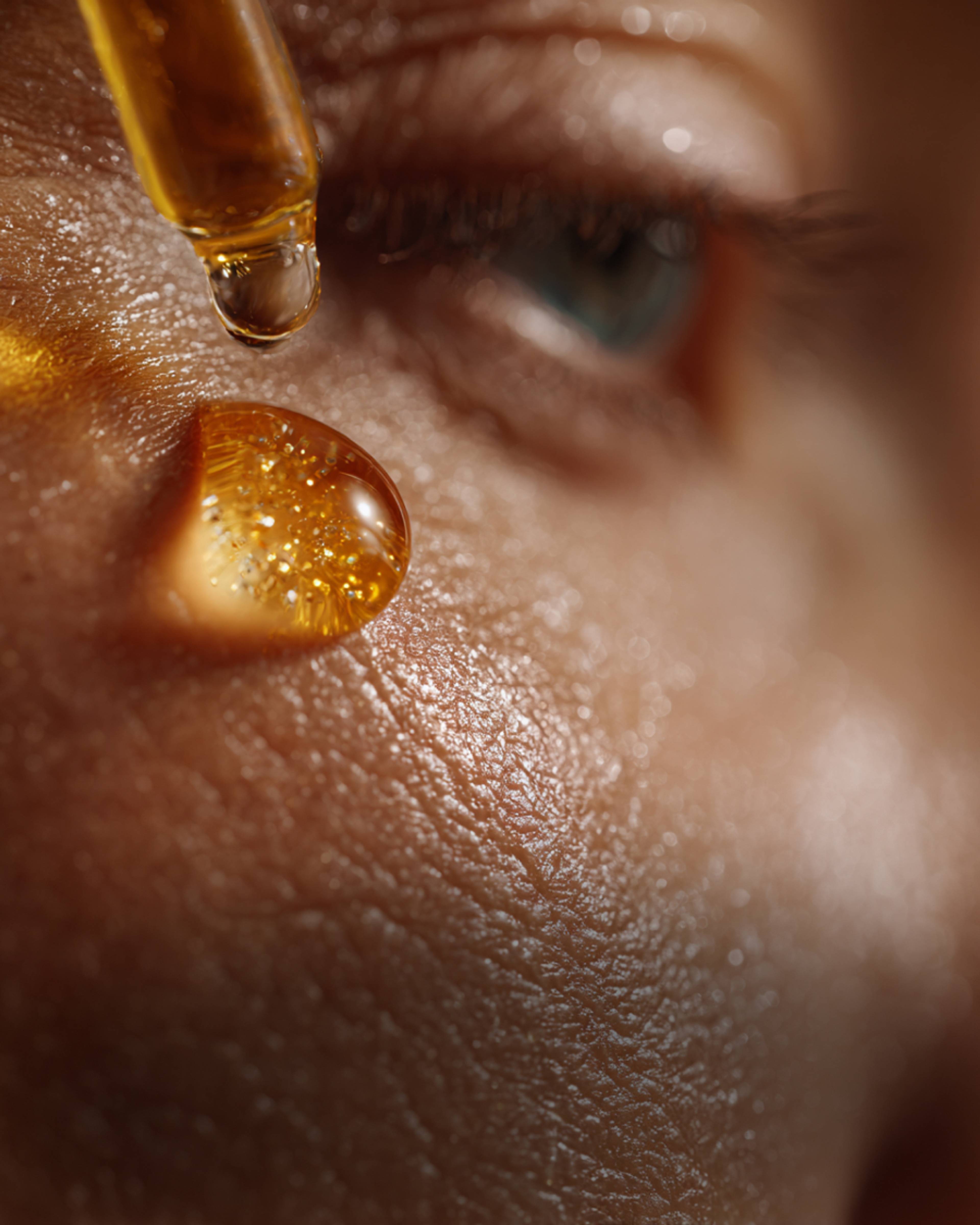 Une femme s'appliquant un sérum réparateur sur le visage