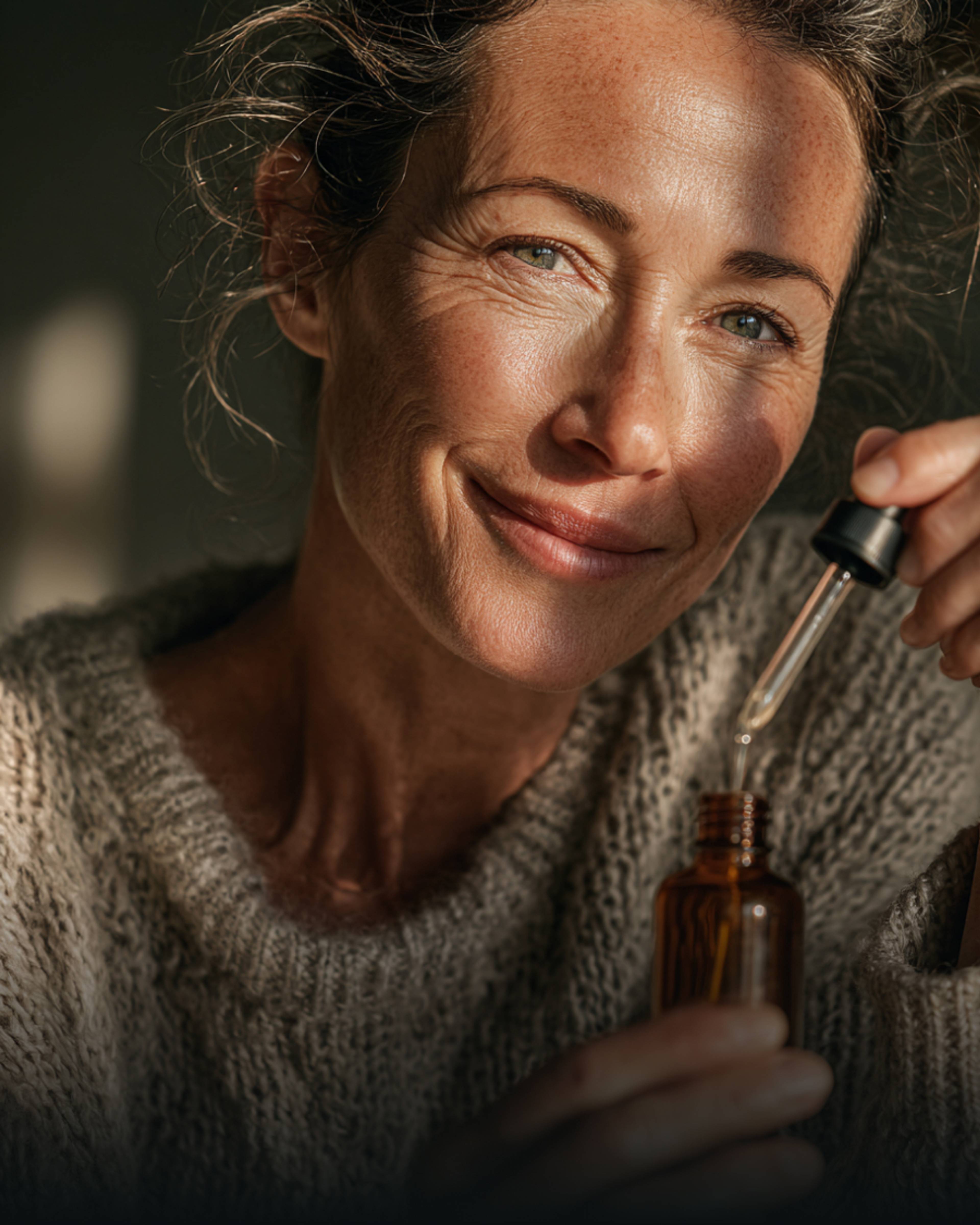 Une femme tenant un flacon de CBD