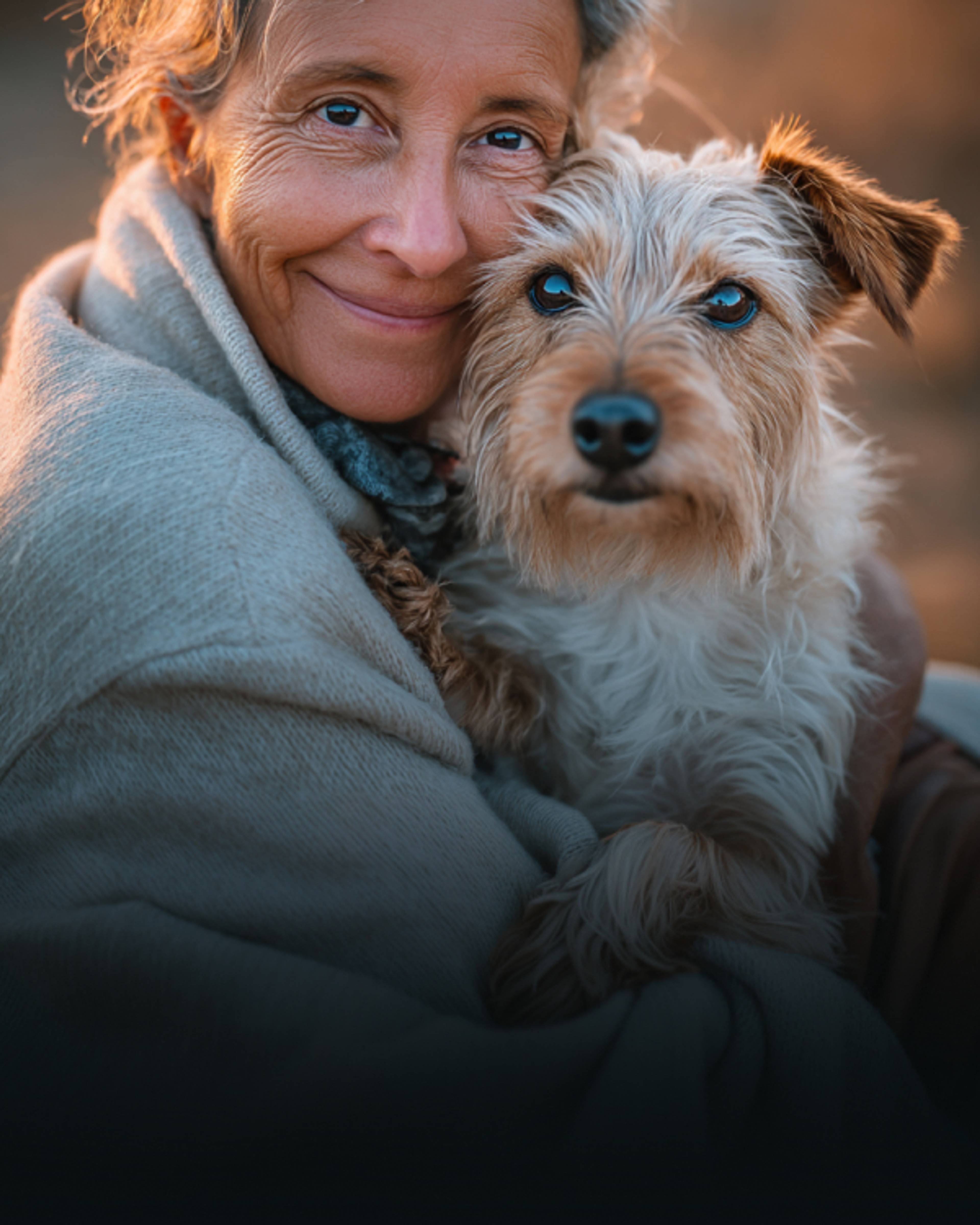 Un chien et son maître, collés l'un à l'autre