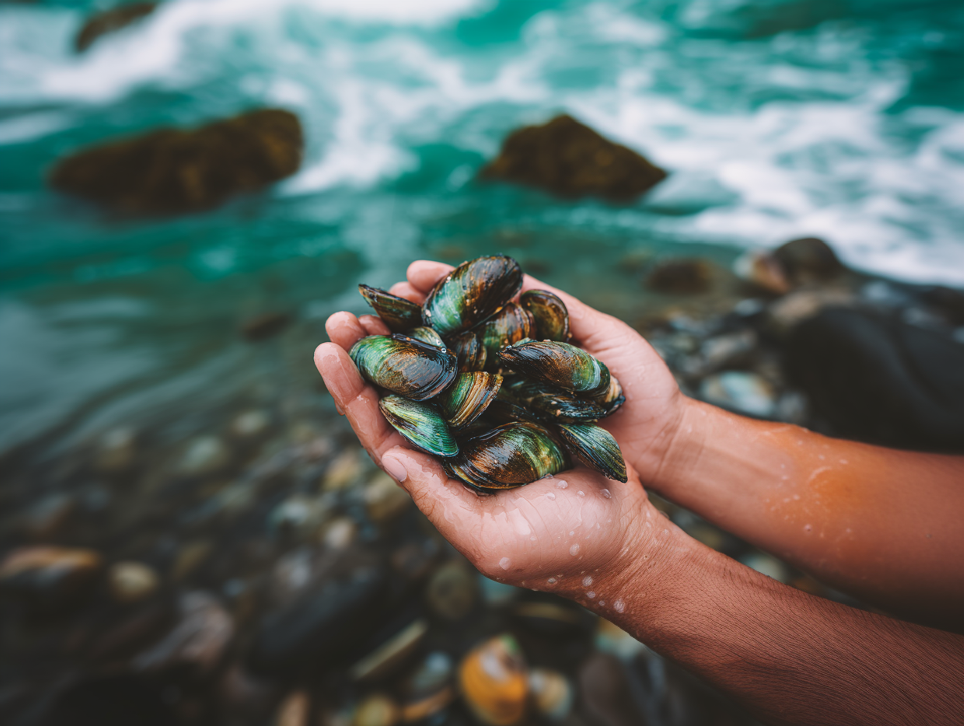 Moules vertes de Nouvelle-Zélande en pleine récolte avant extraction sous forme d'huile pour un complément articulaire pour chiens