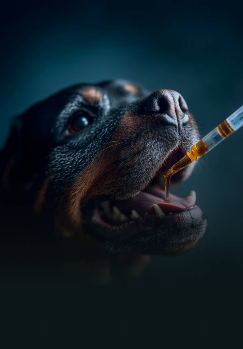Cane Rottweiler che assume olio di cozza verde