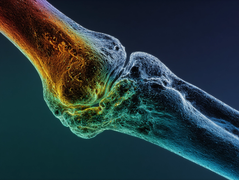 Radiographie d’une articulation canine illustrant l’inflammation articulaire, utilisée pour expliquer le mécanisme anti-inflammatoire des oméga-3 chez le chien.