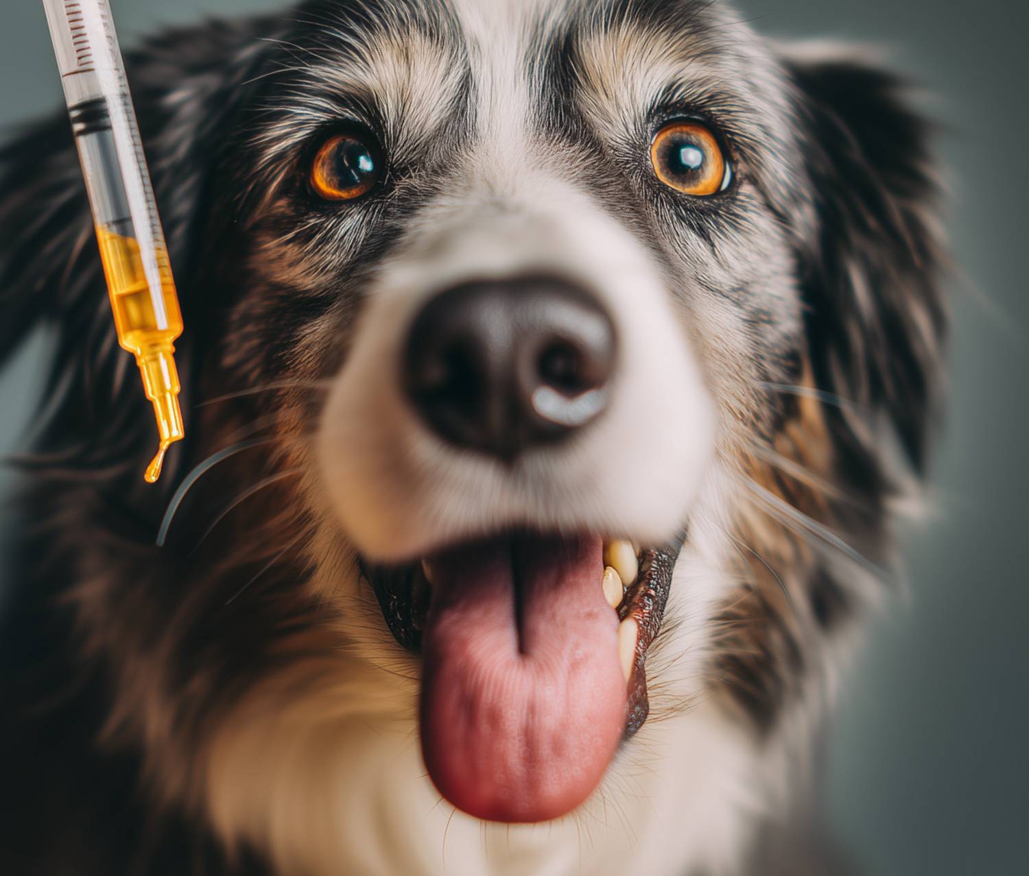 Dropper placing PERNIXOL oil in a dog's mouth